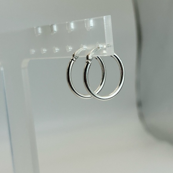 925 Sterling Silver Jewelry - 925 Silver Hoop Earrings Stamped 3/4"